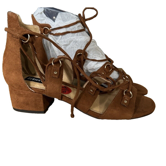 $225 NIB Lord & Taylor 7.5 Gladiator Cognac Lace Up Sandals New - Picture 5 of 10